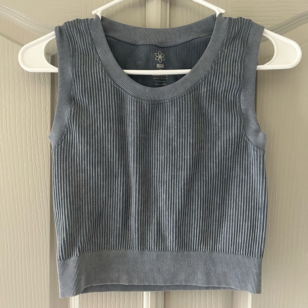 Aura Gray Ribbed Fitted Tank Top